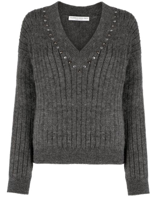 Alessandra Rich stud-embellished ribbed-knit jumper