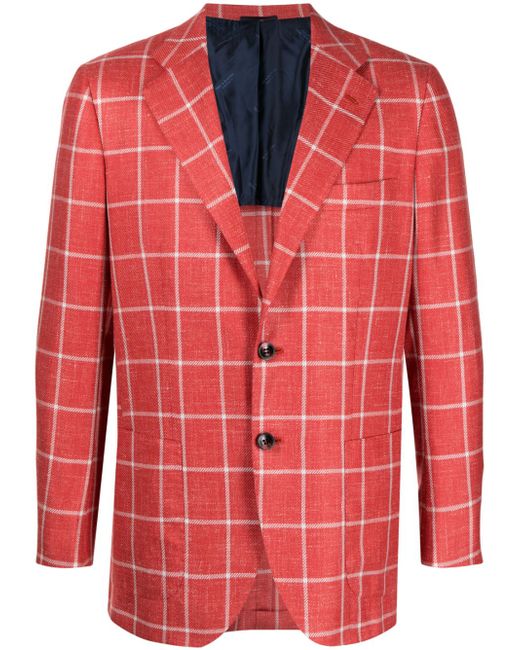 Kiton windowpane-check cashmere-blend blazer
