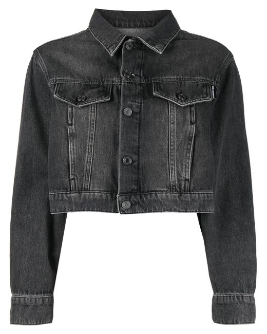 Karl Lagerfeld logo-embellished cropped denim jacket