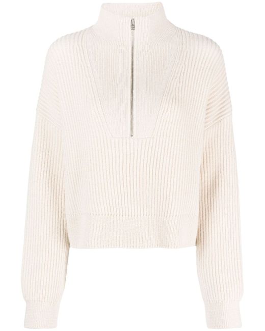 Closed cropped ribbed half-zip jumper
