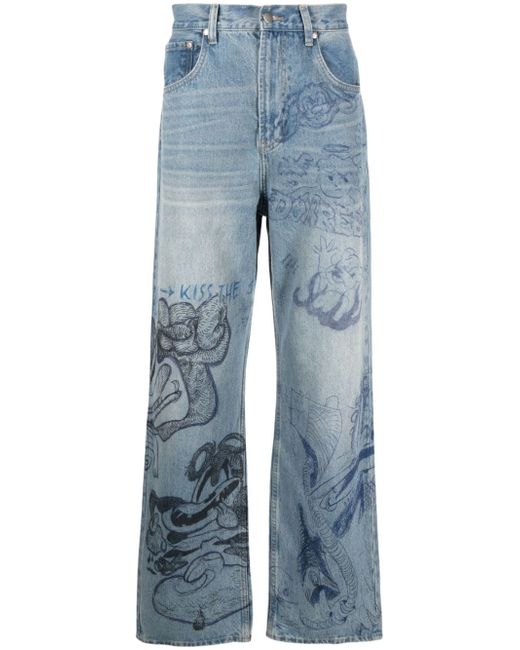 Dom Rebel graphic-print straight-leg jeans