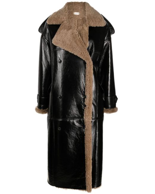 The Mannei double-breasted shearling-trim leather coat