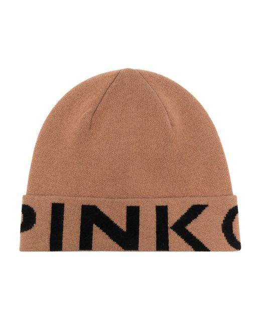 Pinko logo-print ribbed beanie