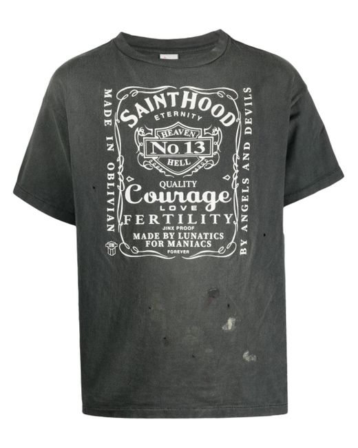Saint Mxxxxxx ripped-detail logo-print T-shirt
