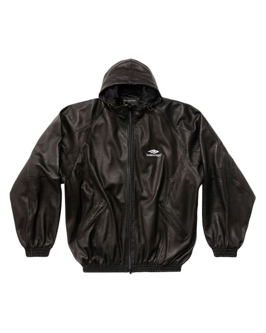 Balenciaga logo-print hooded leather jacket