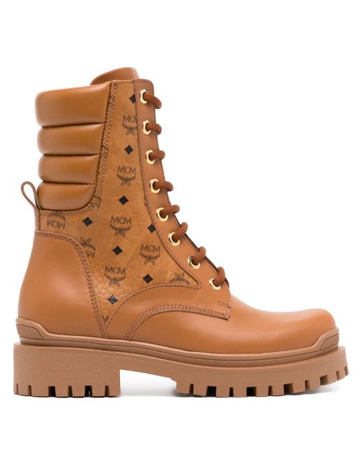 Mcm monogram ankle leather boots