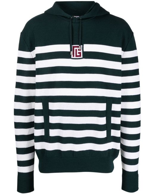 Balmain striped wool-blend knitted hoodie
