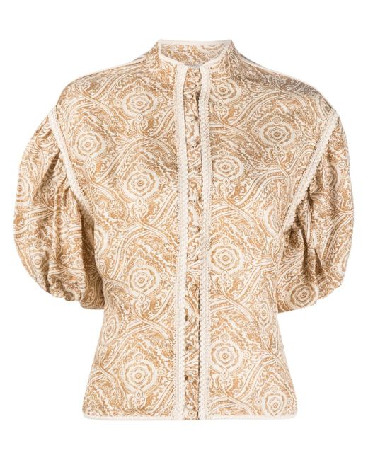Ixiah Stonemark-print puff-sleeve blouse
