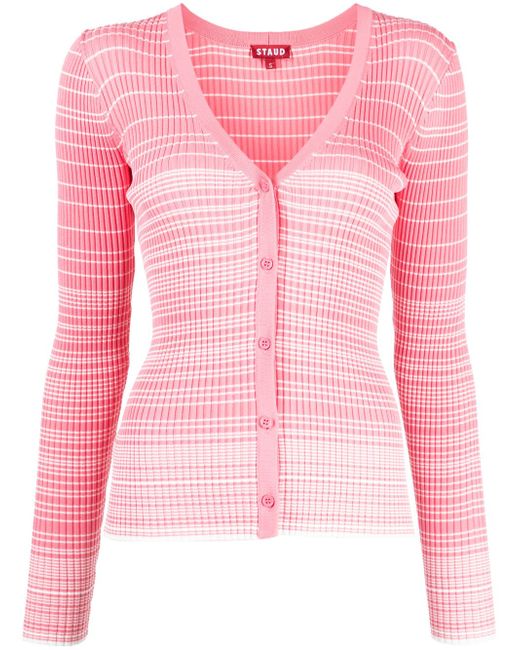 Staud striped knitted V-neck cardigan
