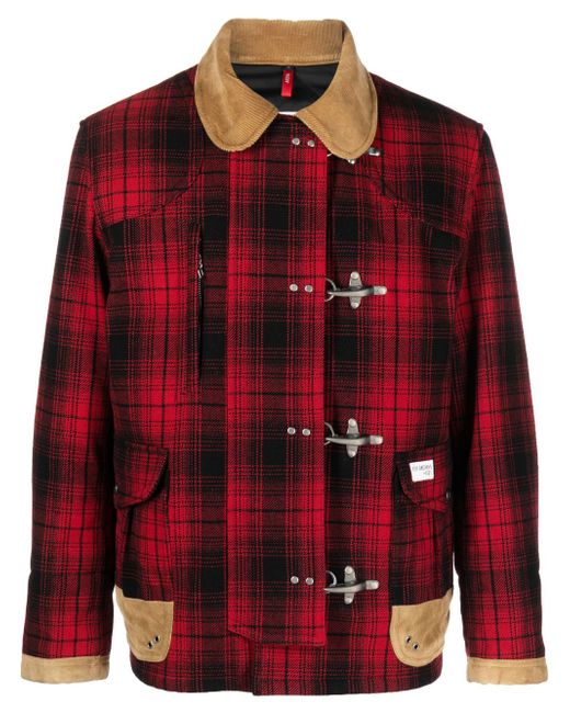Fay leather-detailing checked jacket