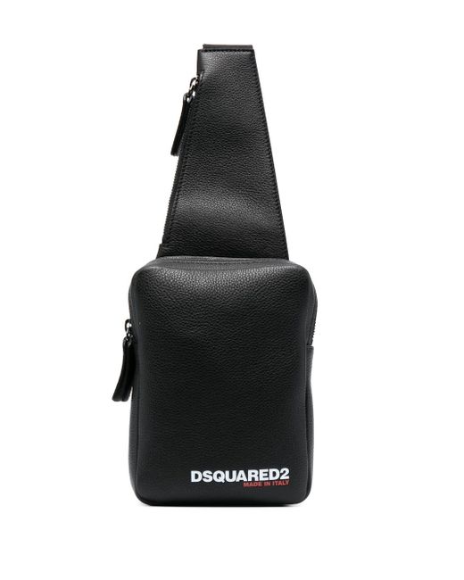 Dsquared2 logo-print leather messenger bag