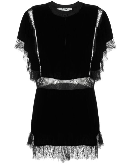 Pnk lace-panelling velvet minidress