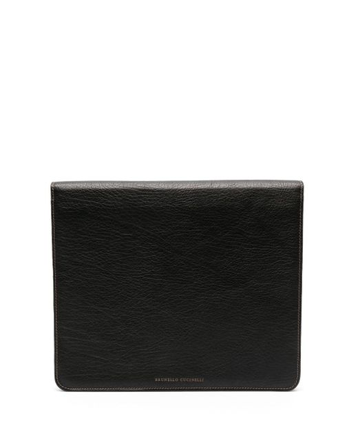 Brunello Cucinelli logo-debossed leather laptop bag