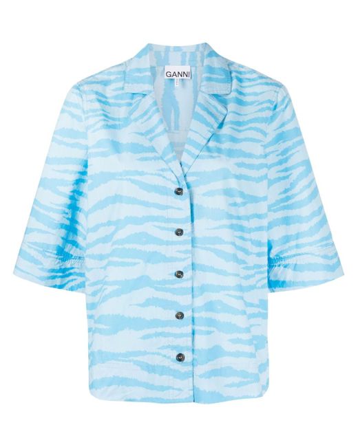 Ganni zebra-print organic-cotton shirt