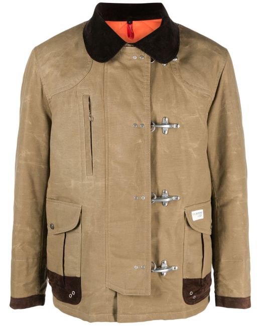 Fay contrasting-collar leather duffle coat