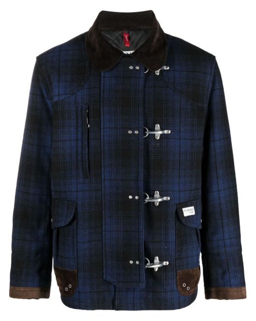 Fay leather detailing checked jacket