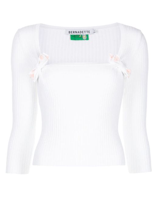 Bernadette ribbed-knit bow-detail top