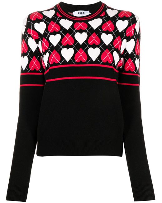 Msgm heart-print intarsia-knit jumper
