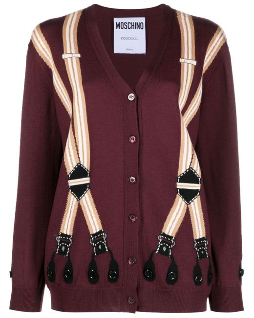 Moschino intarsia-knit suspenders cardigan