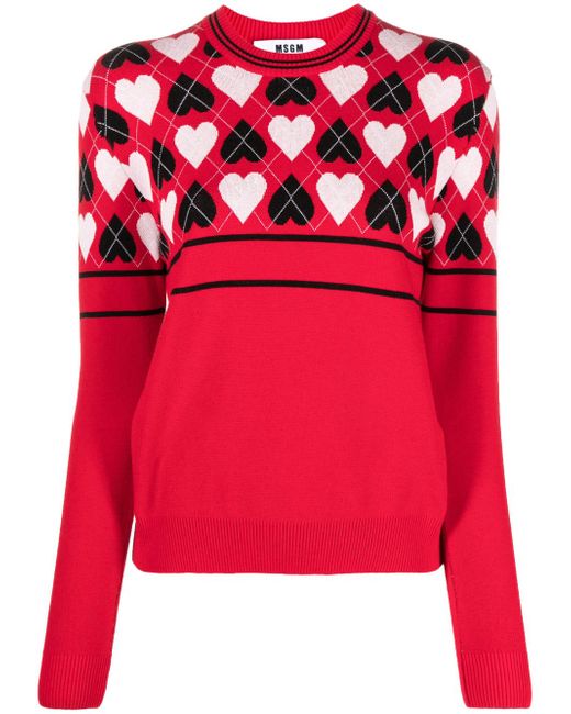 Msgm heart-print intarsia-knit jumper