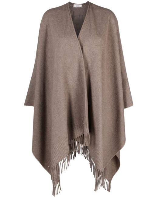 Peserico fringe-detail virgin wool-cashmere blend cape