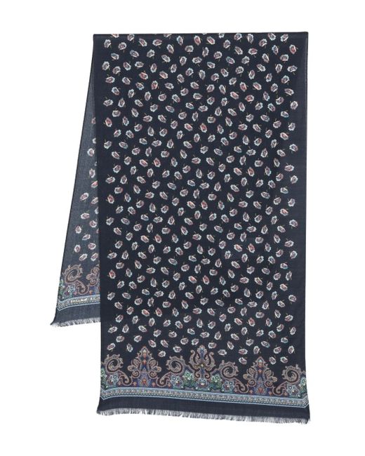 Etro patterned floral-print frayed-hem scarf