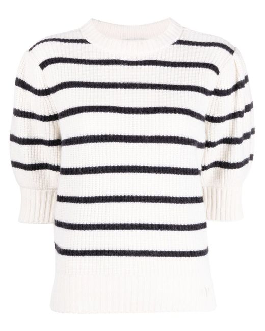 Claudie Pierlot striped puff-sleeve knitted top