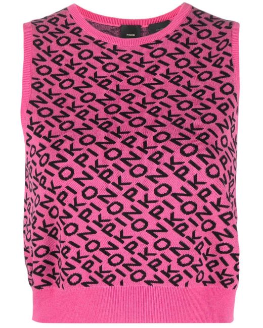 Pinko logo-jacquard knitted top