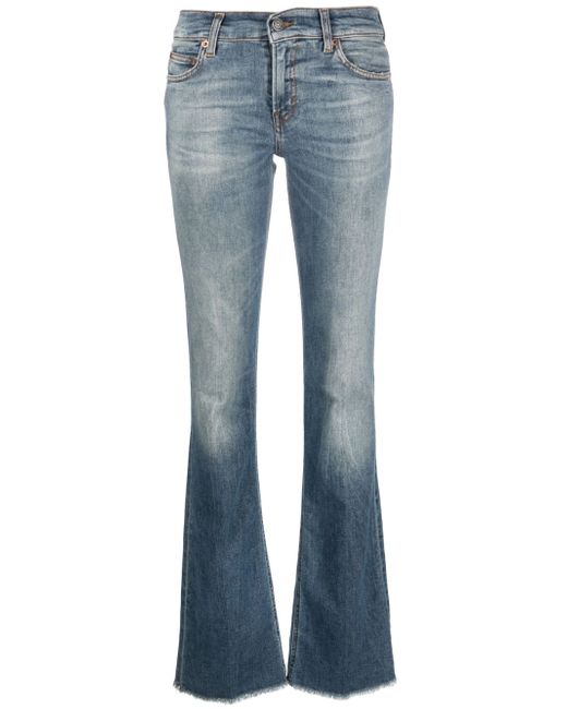 Haikure bleach-effect button-up flared jeans