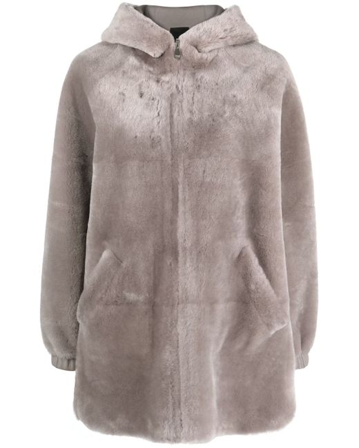 Blancha reversible hooded shearling coat