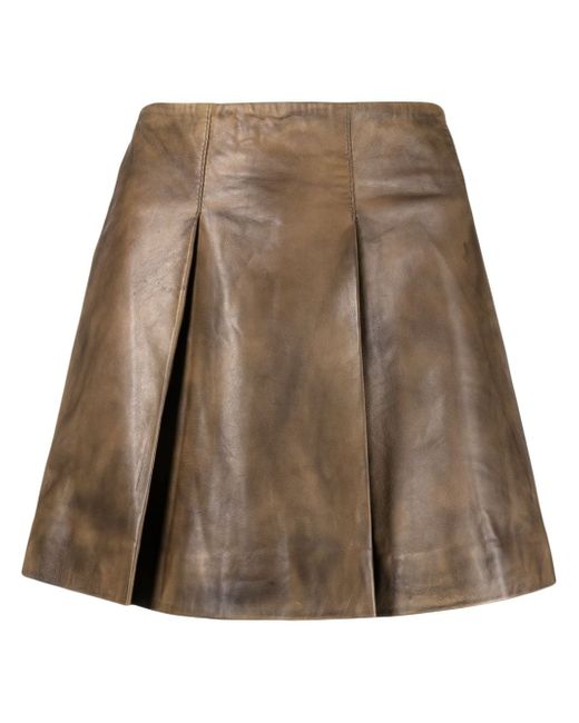 Remain pleated A-line leather miniskirt