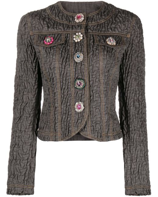 Moschino floral-appliqué textured fitted jacket