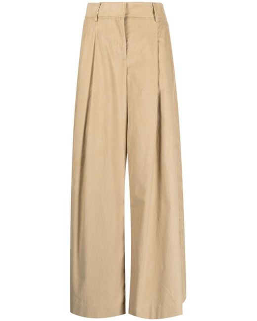 Twp pressed-crease flared trousers