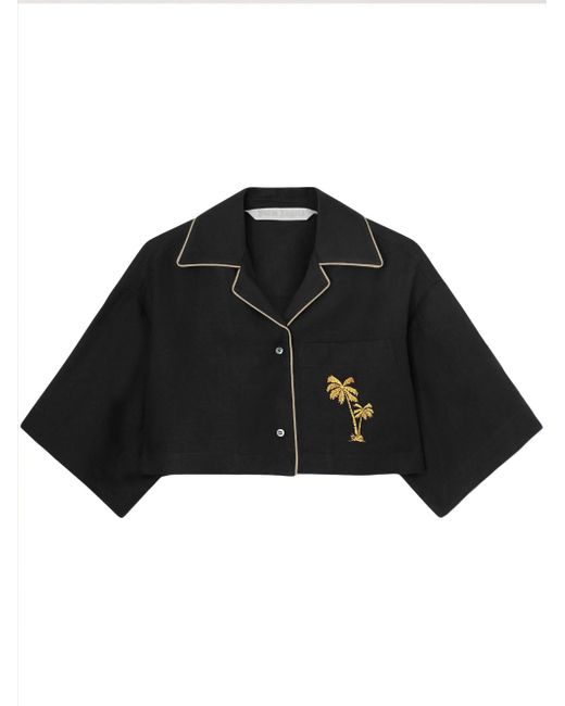 Palm Angels embroidered cropped bowling shirt