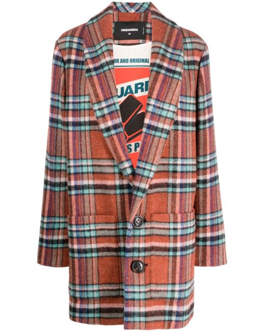 Dsquared2 check-pattern single-breasted wool coat