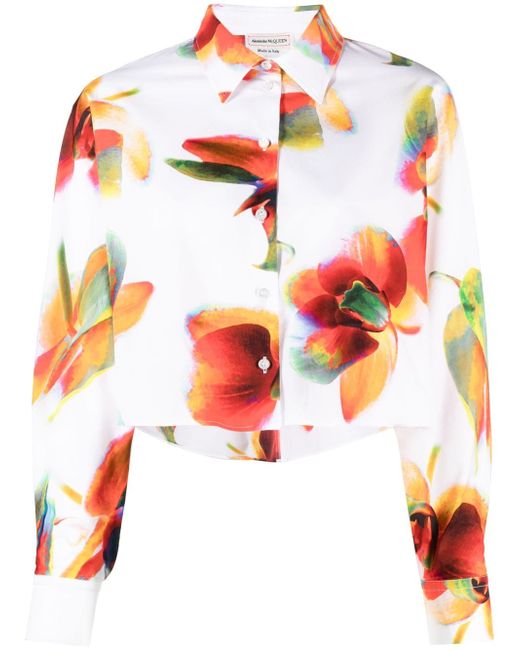 Alexander McQueen floral-print cropped shirt