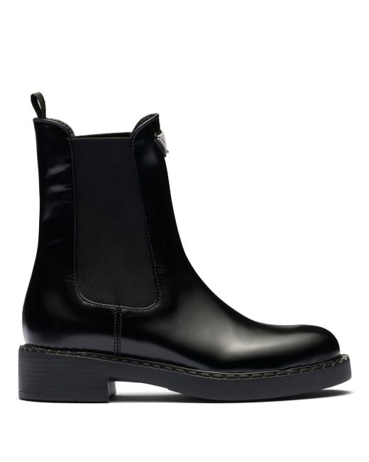 Prada logo plaque brushed-effect ankle boots