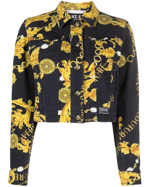 Versace Jeans Couture Barocco-print cropped denim jacket