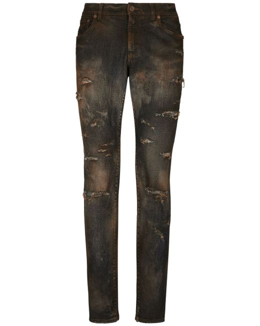 Dolce & Gabbana bleached-effect slim-fit jeans