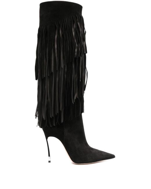 Casadei Cassidy 110mm fringed suede boots