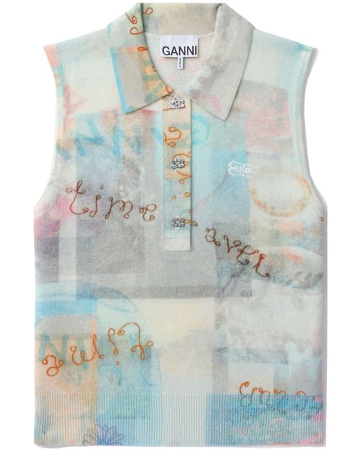 Ganni abstract-print fine-knit vest