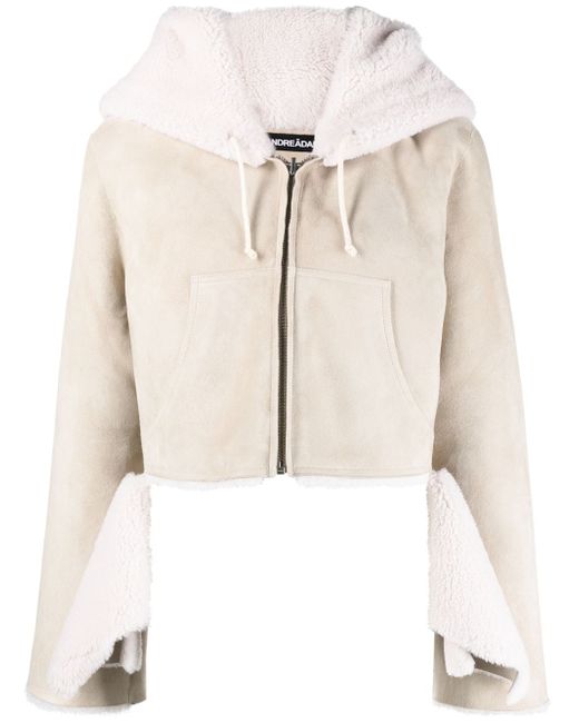 Andreādamo shearling cropped hooded jacket