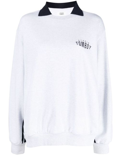 Studio Tomboy logo-print stripe-detail sweatshirt