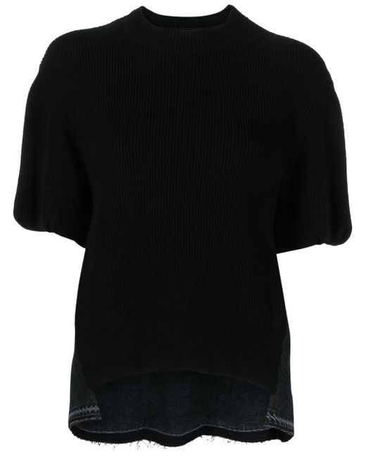 Sacai asymmetric-hem ribbed-knit T-shirt