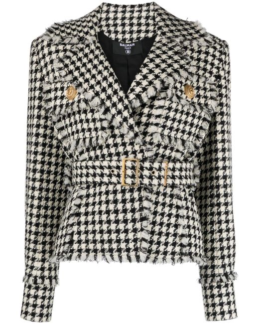 Balmain houndstooth tweed belted jacket