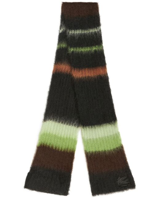 Etro Pegaso-motif striped knitted scarf