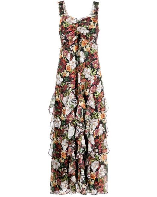 Alice + Olivia ruffled-trim floral-print maxi dress