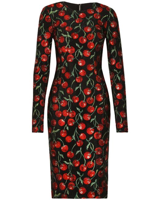 Dolce & Gabbana rhinestone-embellished cherry-print midi dress