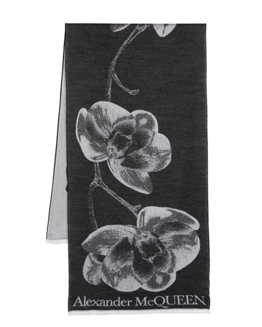 Alexander McQueen Orchid jacquard wool-silk scarf