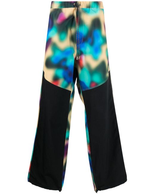 Oamc panelled abstract-print drawstring trousers